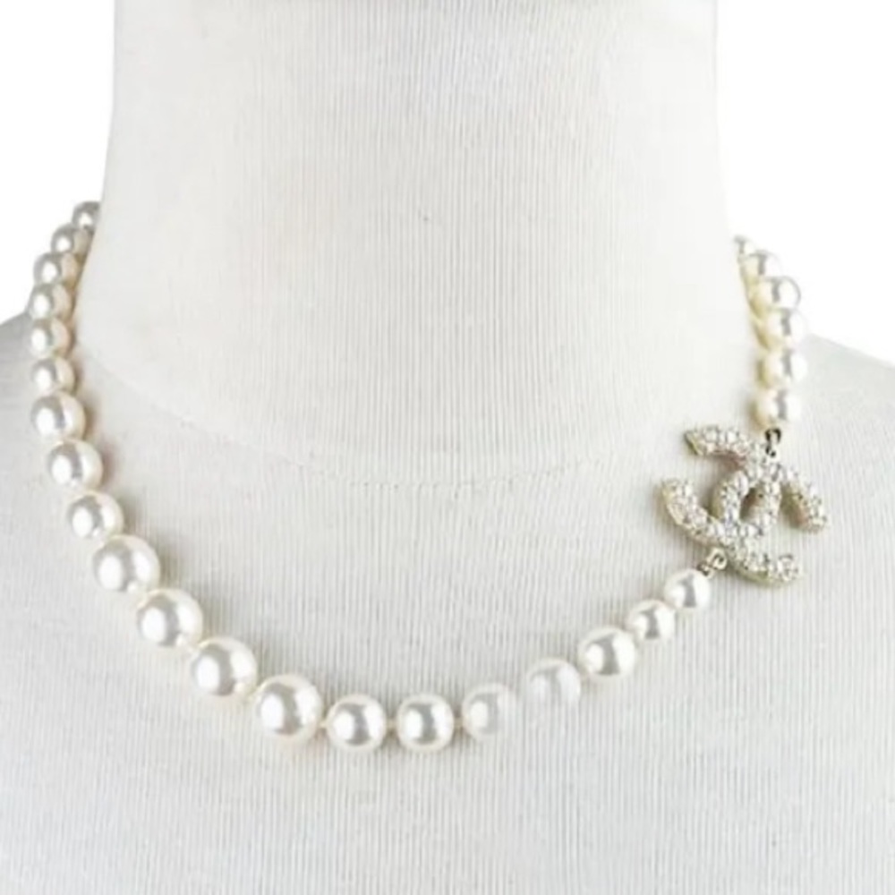 Chanel Gold CC Pearl Short Pearl Necklace 100 Year Anniversary
